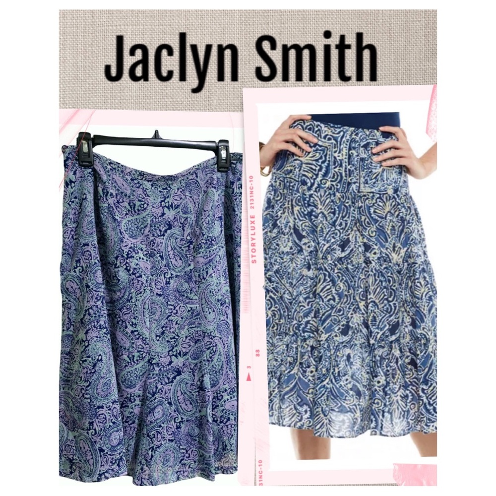 Flash Sale Jaclyn Smith Skirt Paisley Floral Blue Flare Skirt Size 12